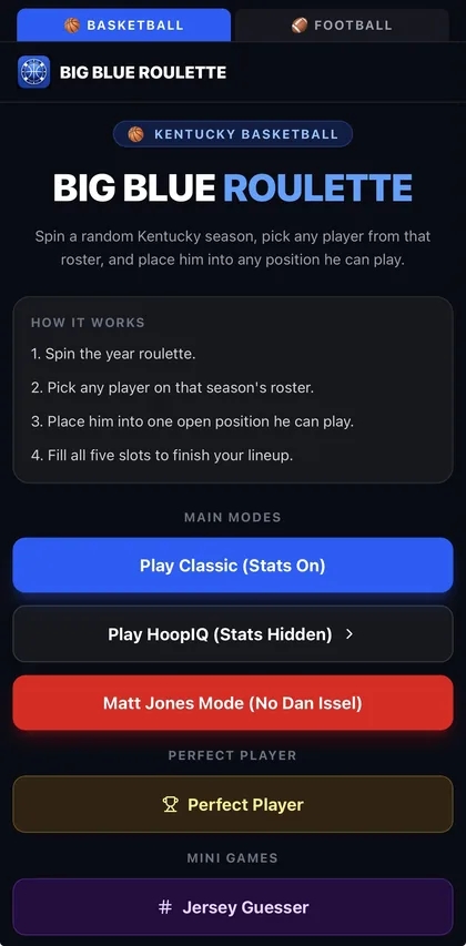 Big Blue Roulette — home and game modes