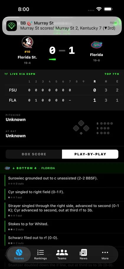 College Diamond — live gamecast with box score