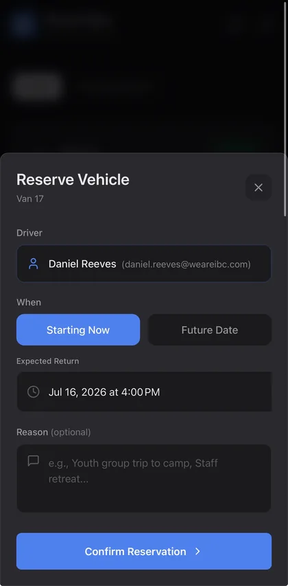 Fleet Reservation System — reservation modal and checkout